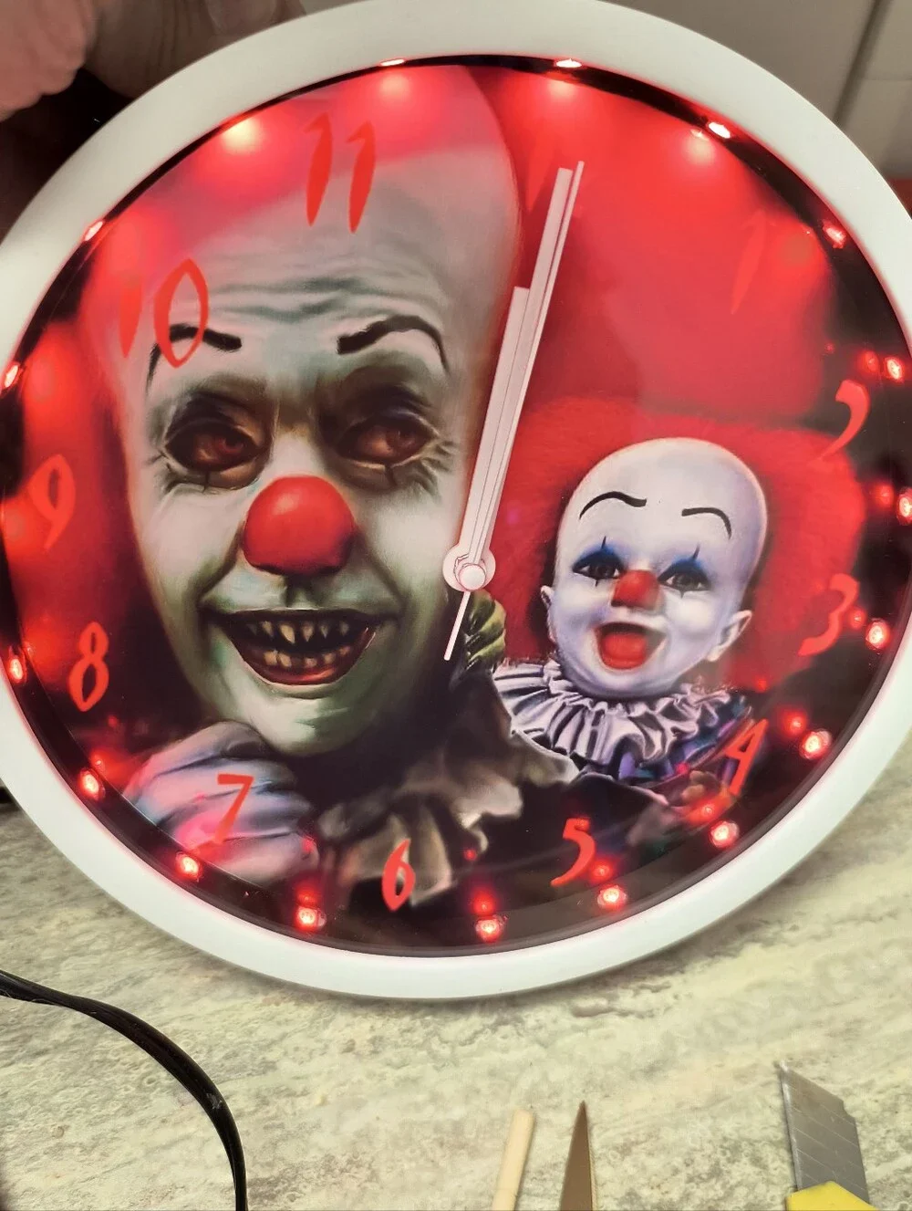 Horror Clown LED Wall Clock - Blue & Red Face